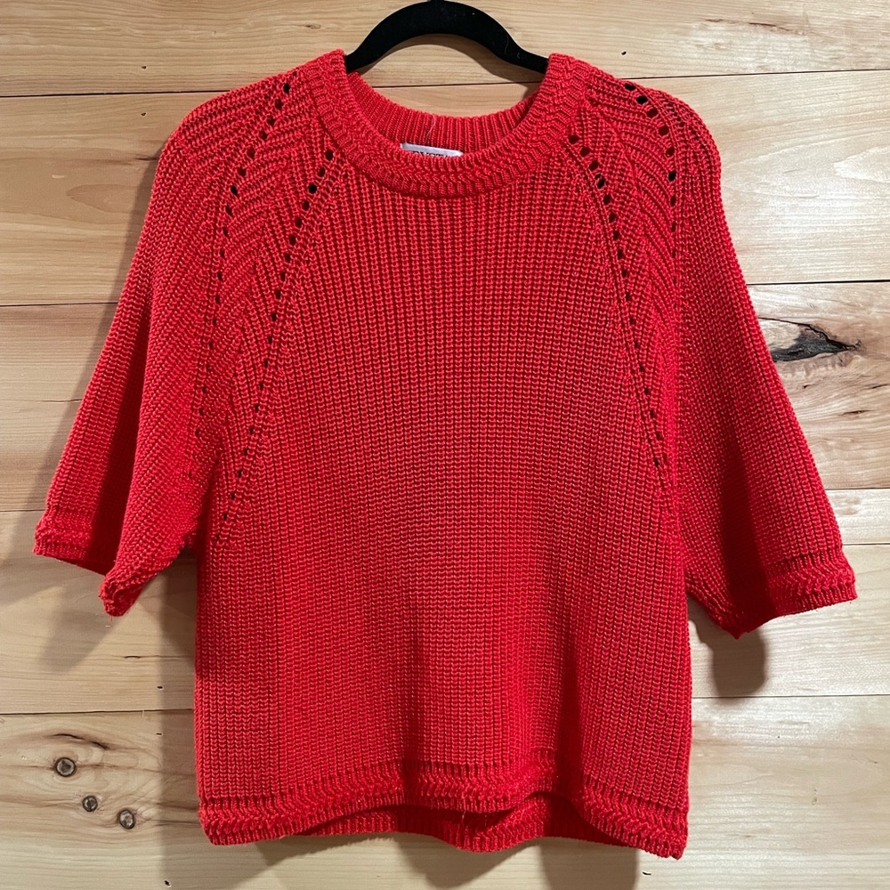 Crystal Sportswear LTD Red Knit Shirtsleeve Sweater Size M